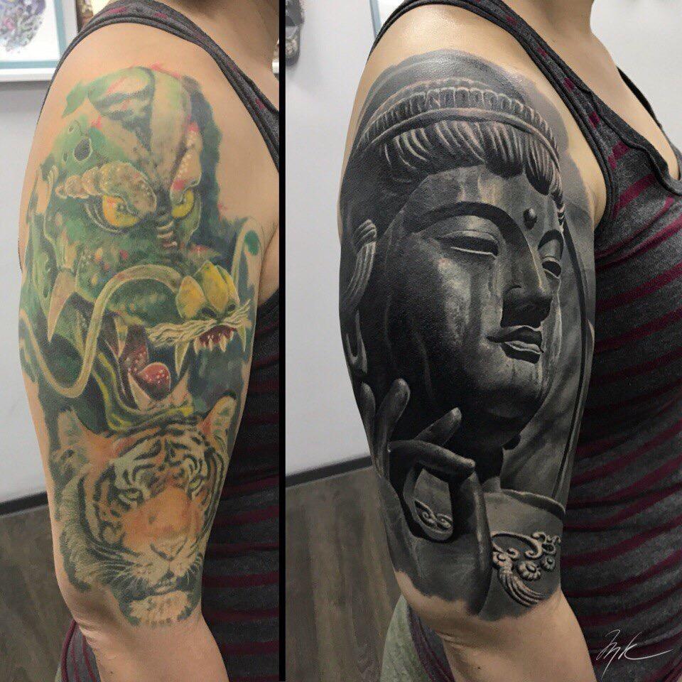 Cover Up Tattoo Buddha Statue