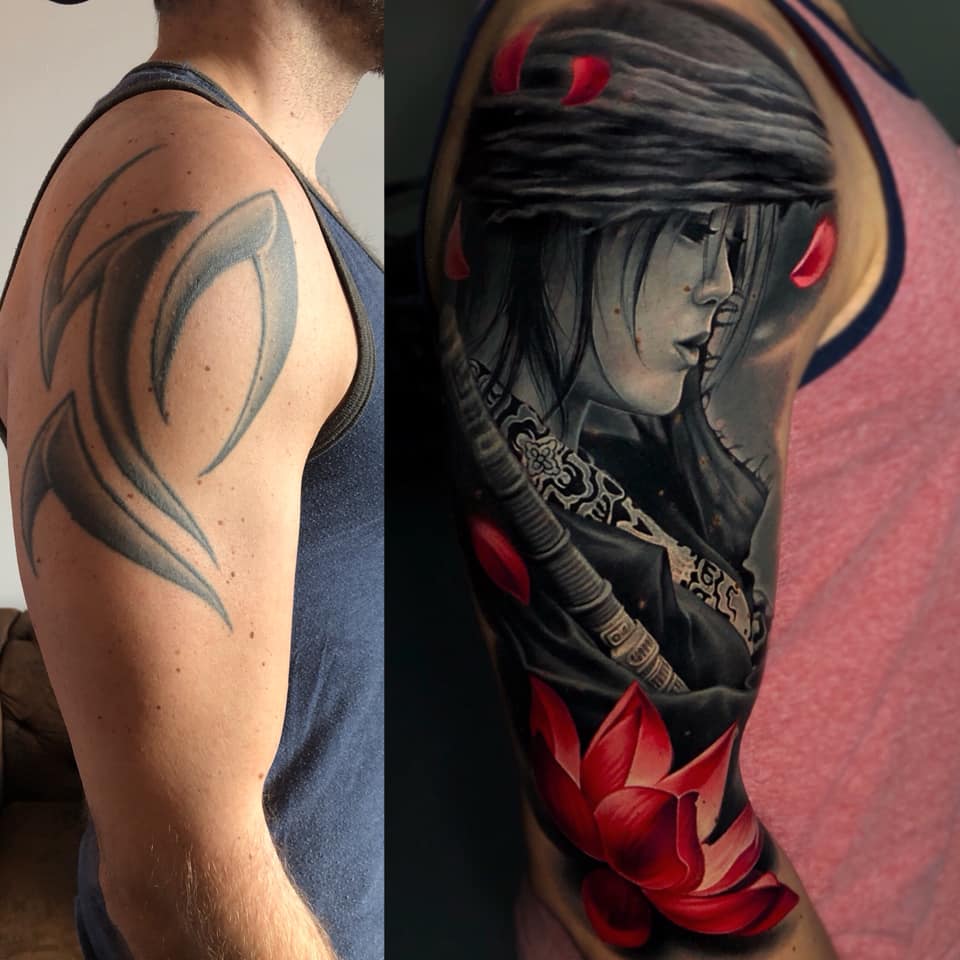 Cover Up Tattoo Samurai Kriegerin